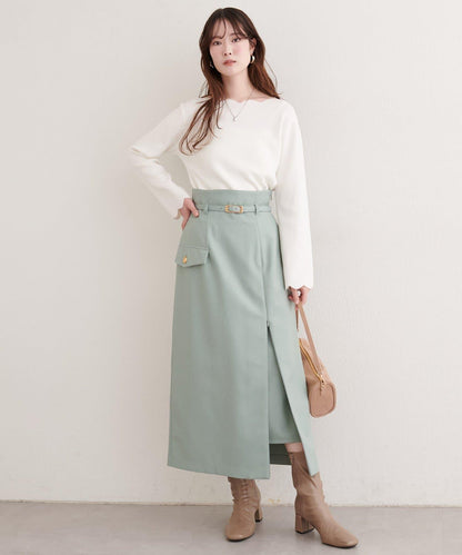 配腰帶修身半身裙