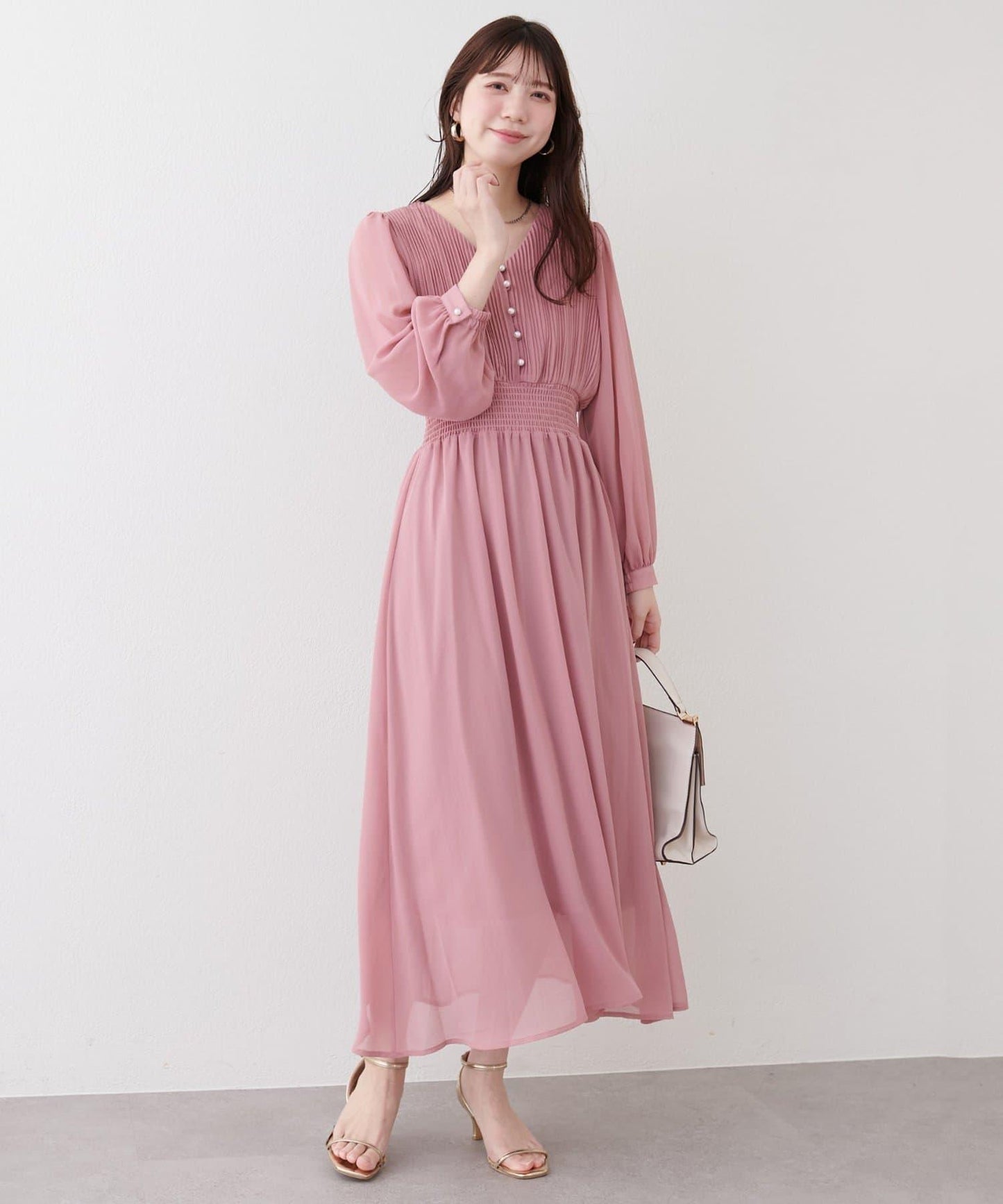 褶皺拼接優雅連衣裙