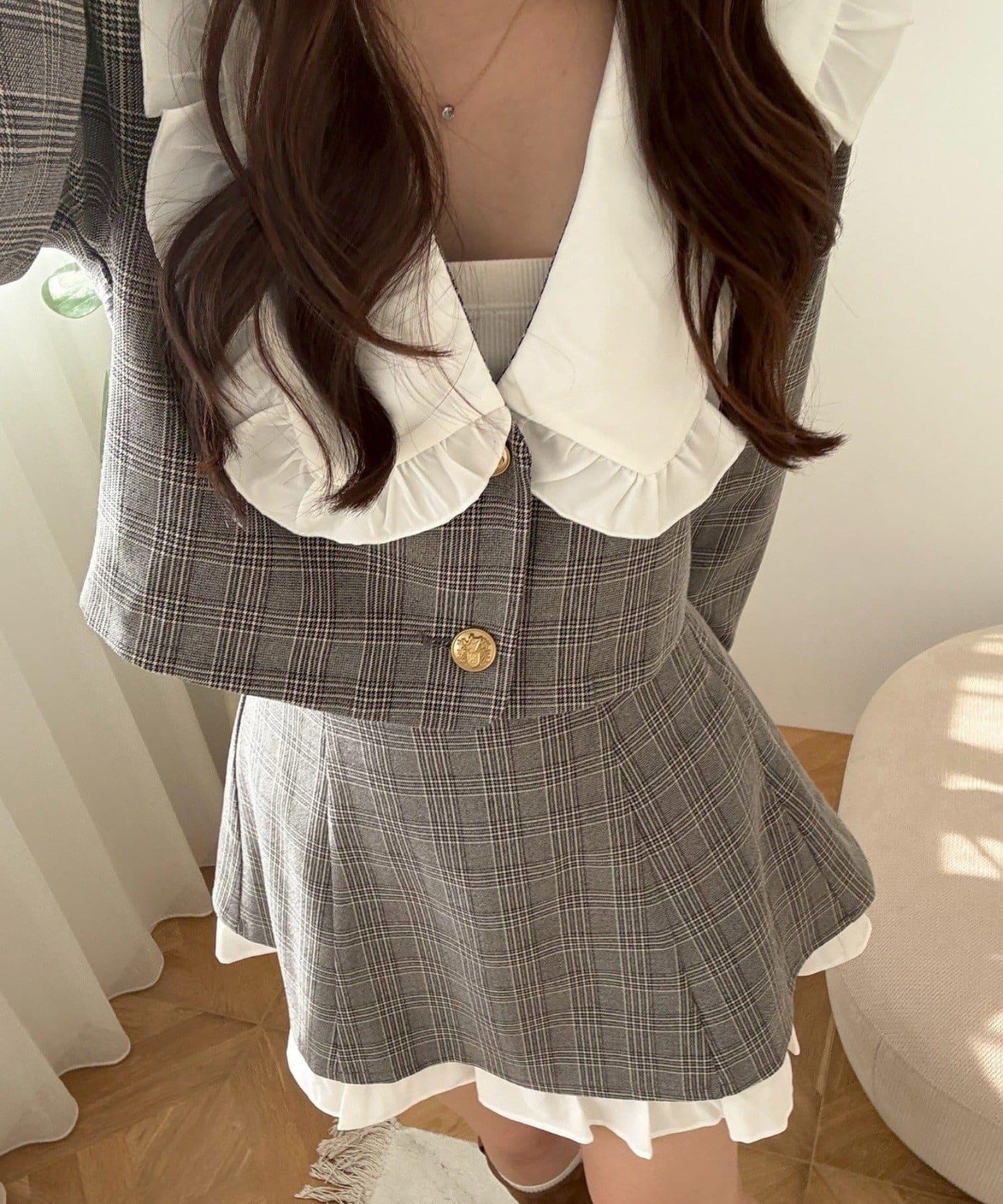 【2026春夏】不對稱荷葉邊領夾克