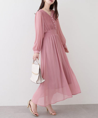 褶皺拼接優雅連衣裙