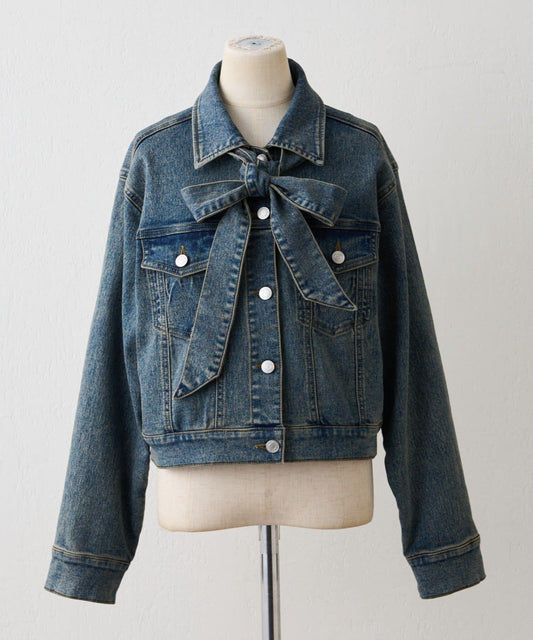 【2026春夏】蝴蝶結領帶牛仔夾克