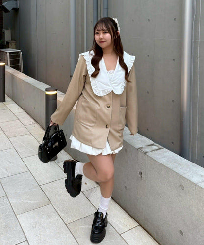 【2026春夏】不對稱荷葉邊領夾克