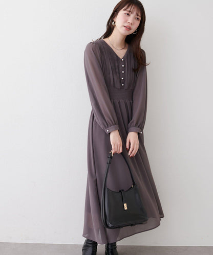 褶皺拼接優雅連衣裙