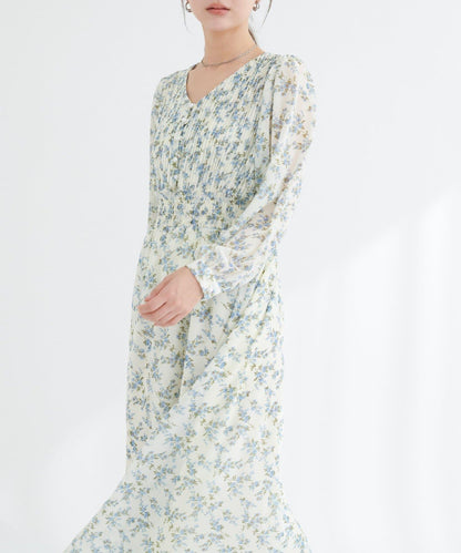 褶皺拼接優雅連衣裙