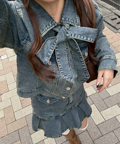 【2026春夏】蝴蝶結領帶牛仔夾克