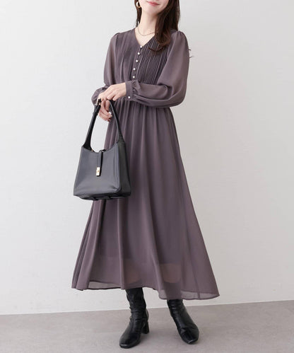 褶皺拼接優雅連衣裙