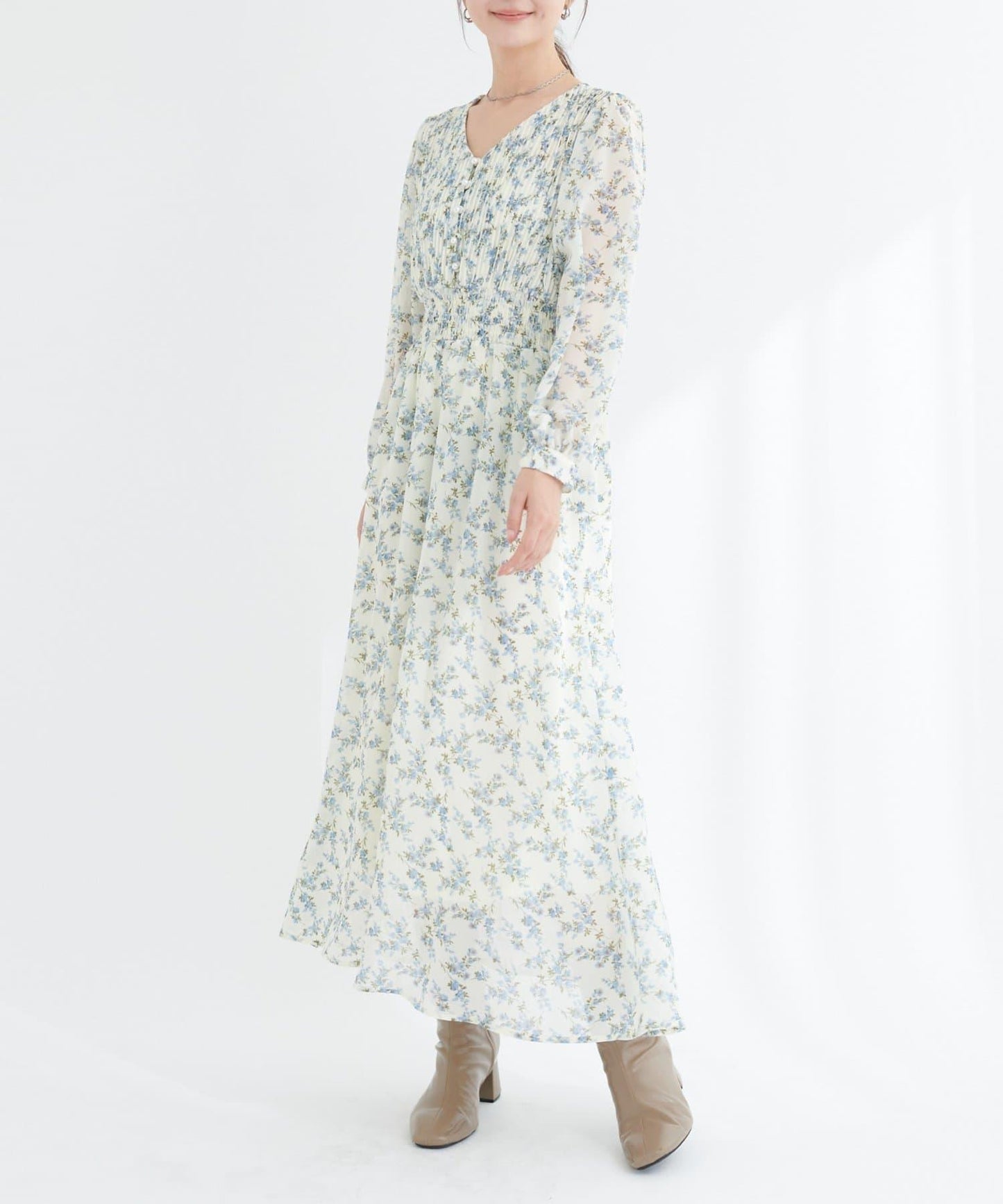 褶皺拼接優雅連衣裙