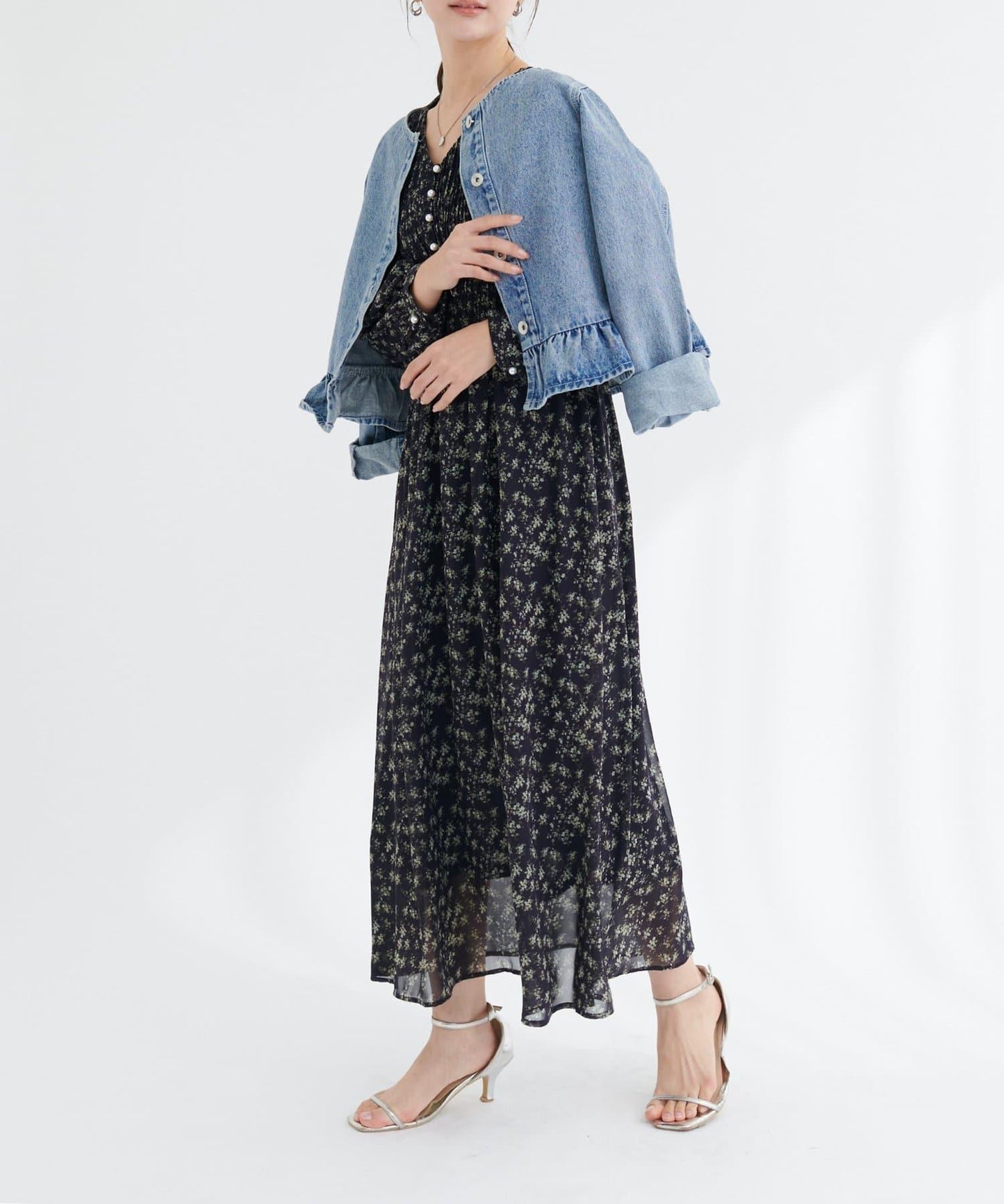 褶皺拼接優雅連衣裙