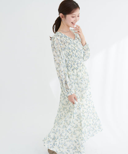 褶皺拼接優雅連衣裙