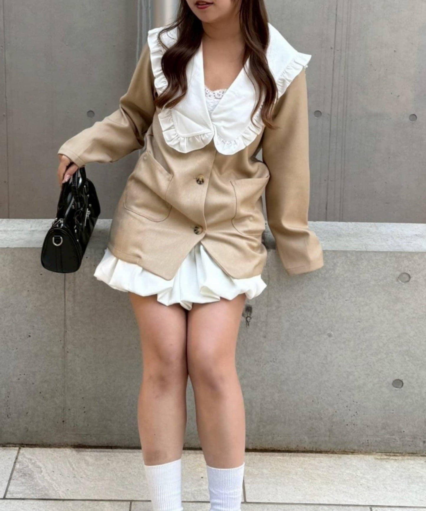 【2026春夏】不對稱荷葉邊領夾克