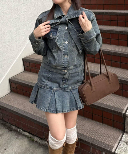 【2026春夏】蝴蝶結領帶牛仔夾克