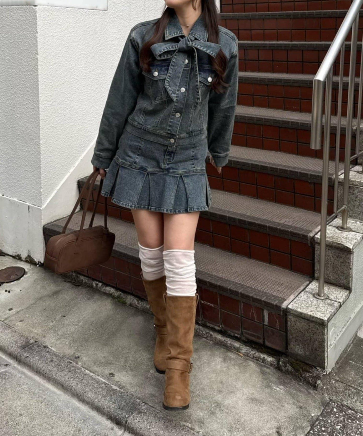 【2026春夏】蝴蝶結領帶牛仔夾克