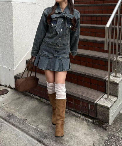 【2026春夏】蝴蝶結領帶牛仔夾克