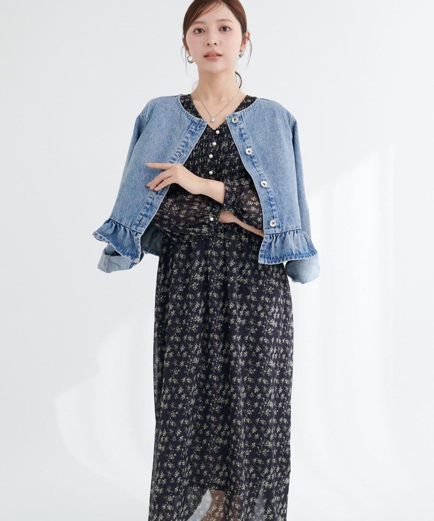 褶皺拼接優雅連衣裙