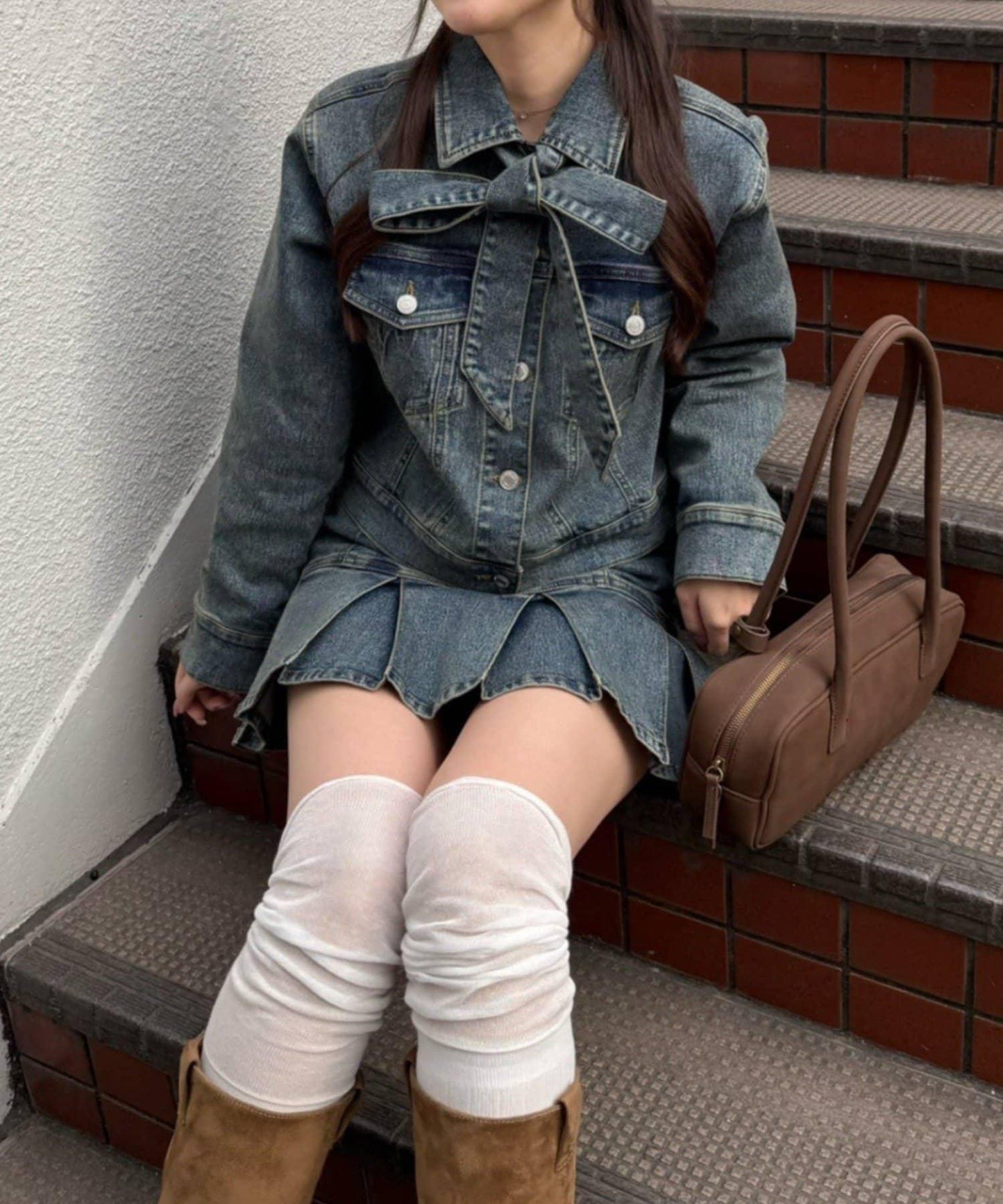 【2026春夏】蝴蝶結領帶牛仔夾克