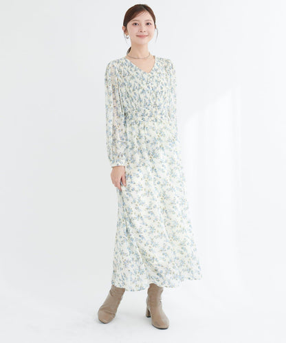 褶皺拼接優雅連衣裙