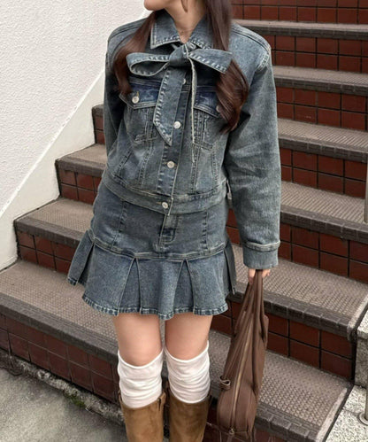 【2026春夏】蝴蝶結領帶牛仔夾克