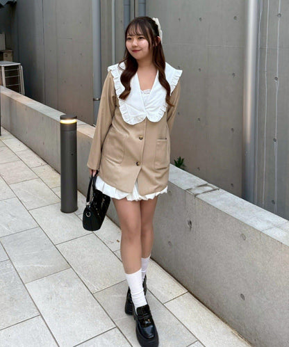 【2026春夏】不對稱荷葉邊領夾克