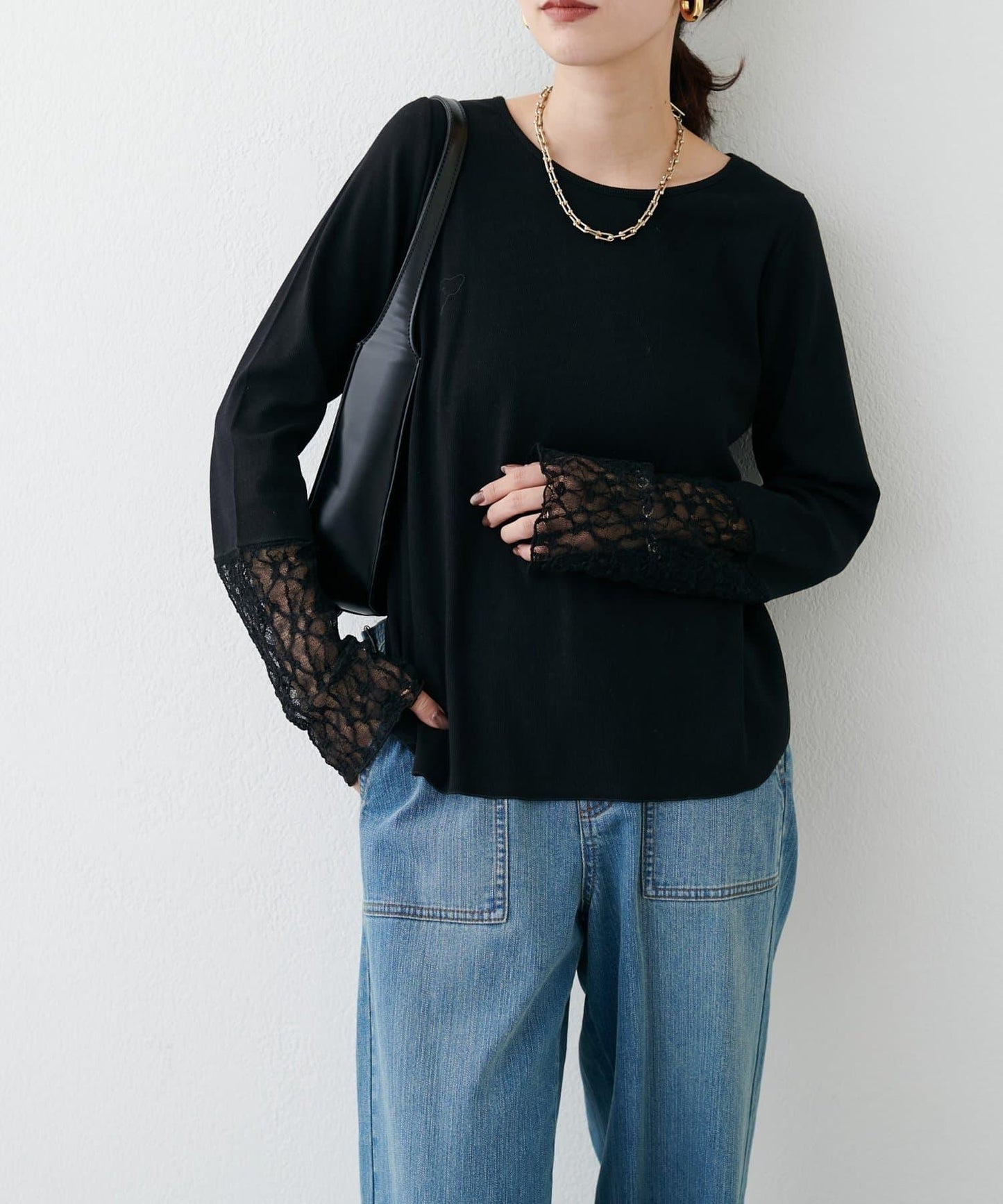 蕾絲拼接長袖T恤