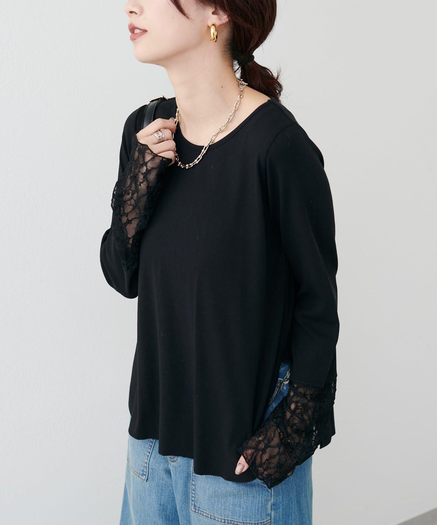 蕾絲拼接長袖T恤