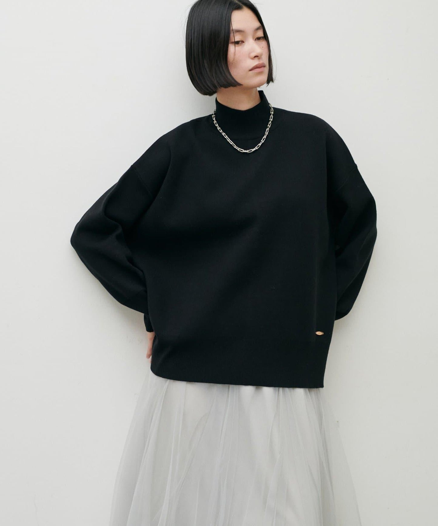 雙面提花高領針織套頭衫