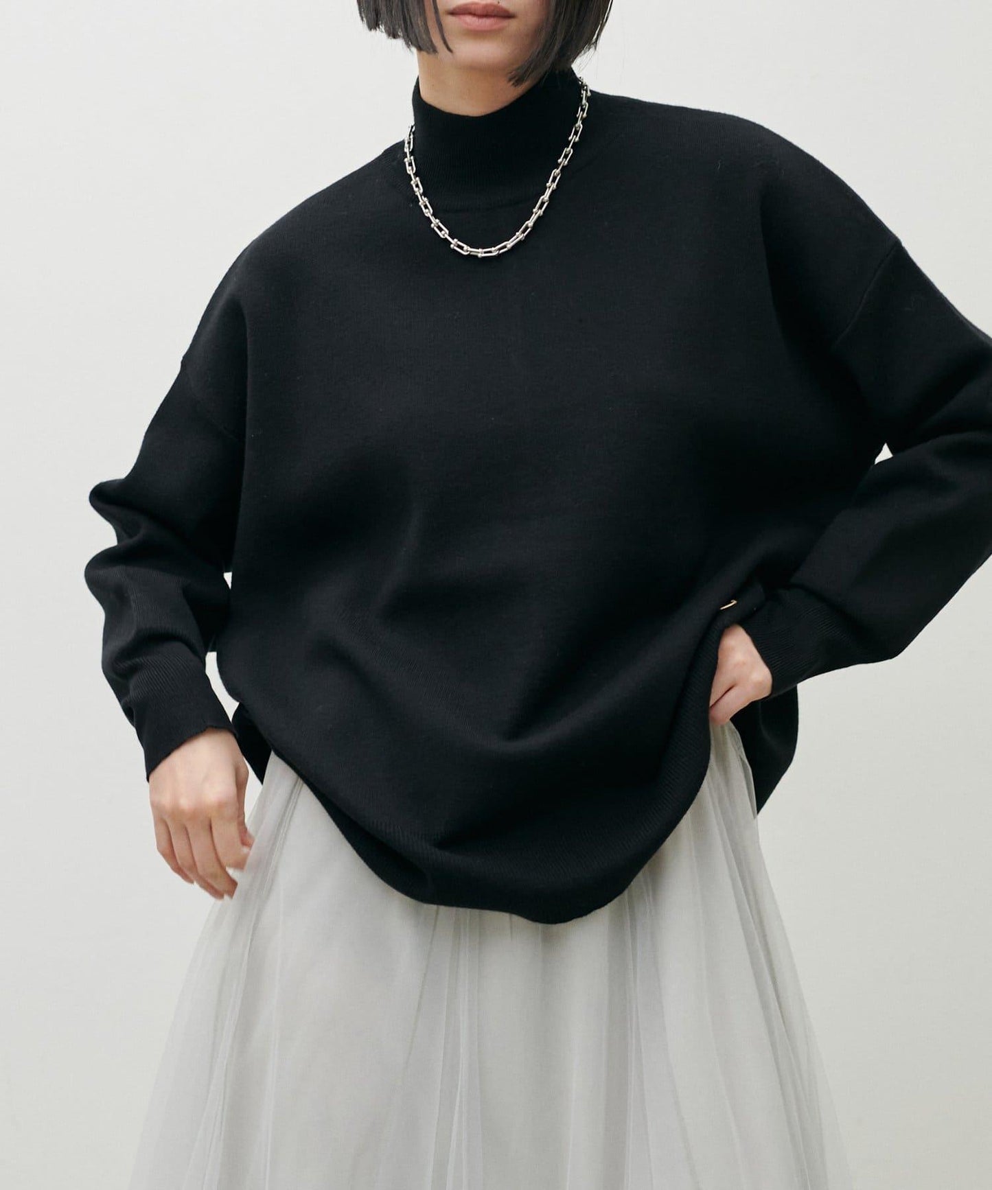 雙面提花高領針織套頭衫