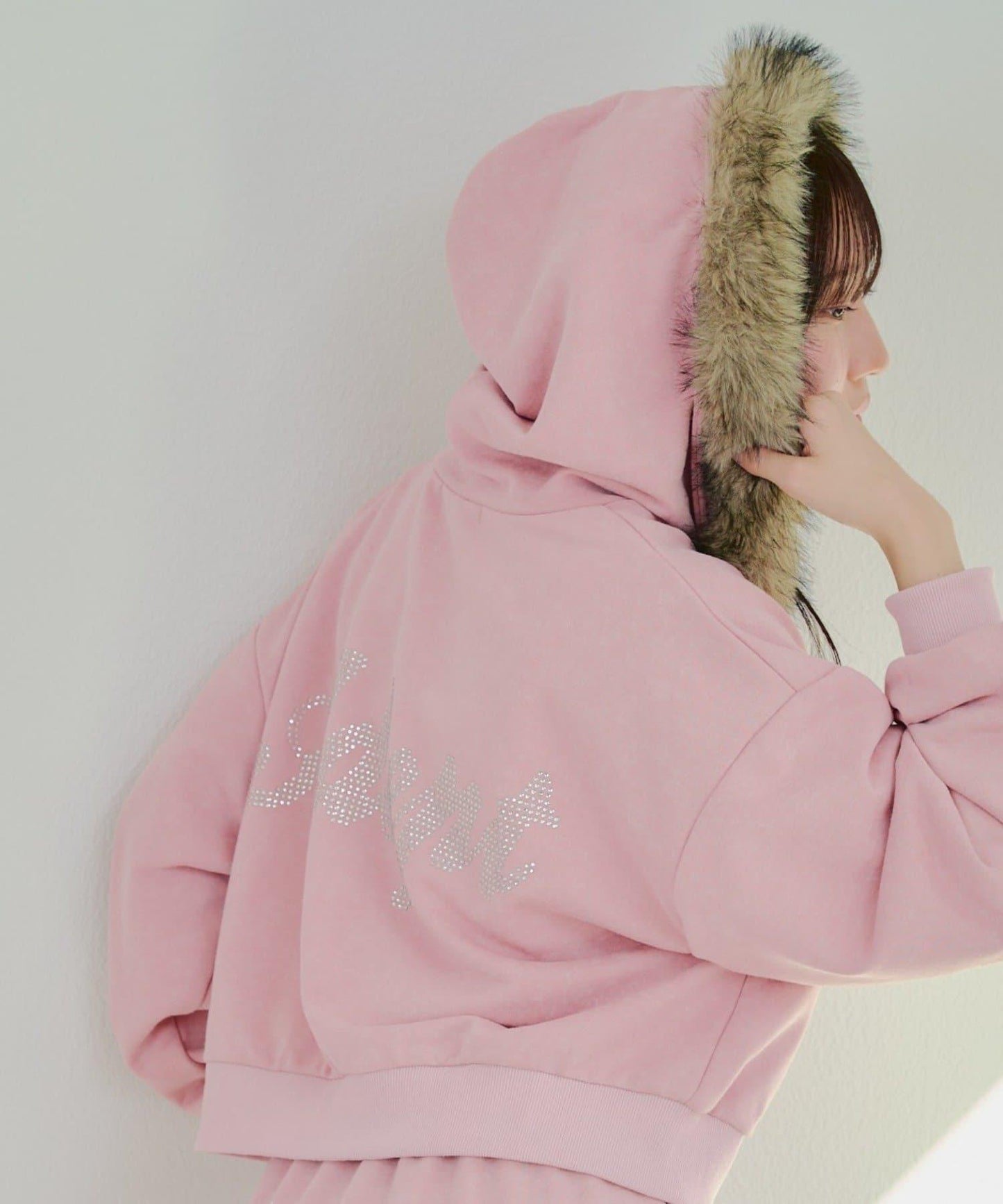 【SETUP】水鑽標誌可拆卸毛絨連帽衛衣