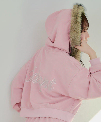 【SETUP】水鑽標誌可拆卸毛絨連帽衛衣