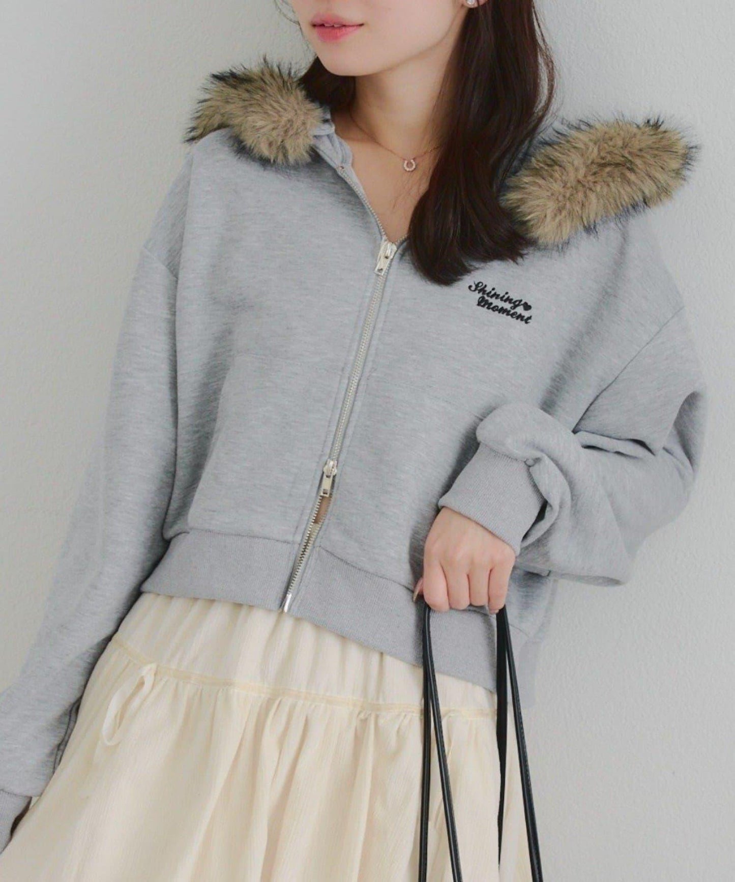 【SETUP】水鑽標誌可拆卸毛絨連帽衛衣