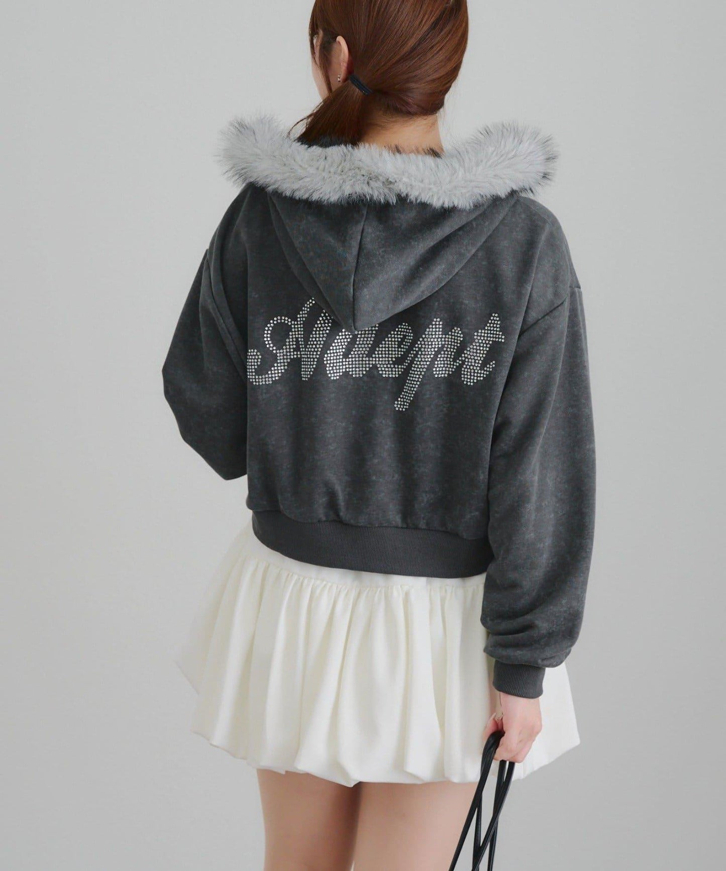 【SETUP】水鑽標誌可拆卸毛絨連帽衛衣