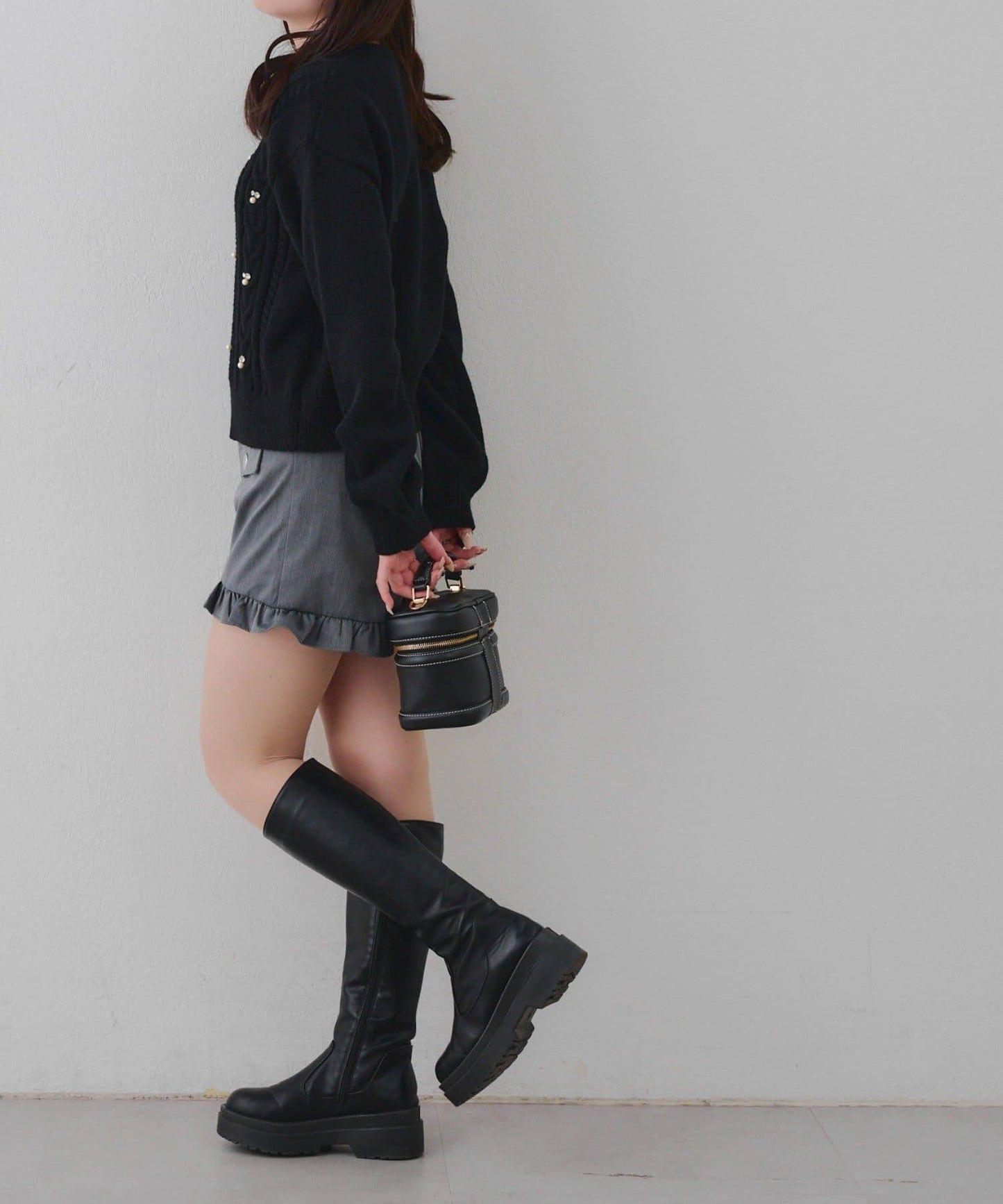 珍珠裝飾麻花針織套頭衫