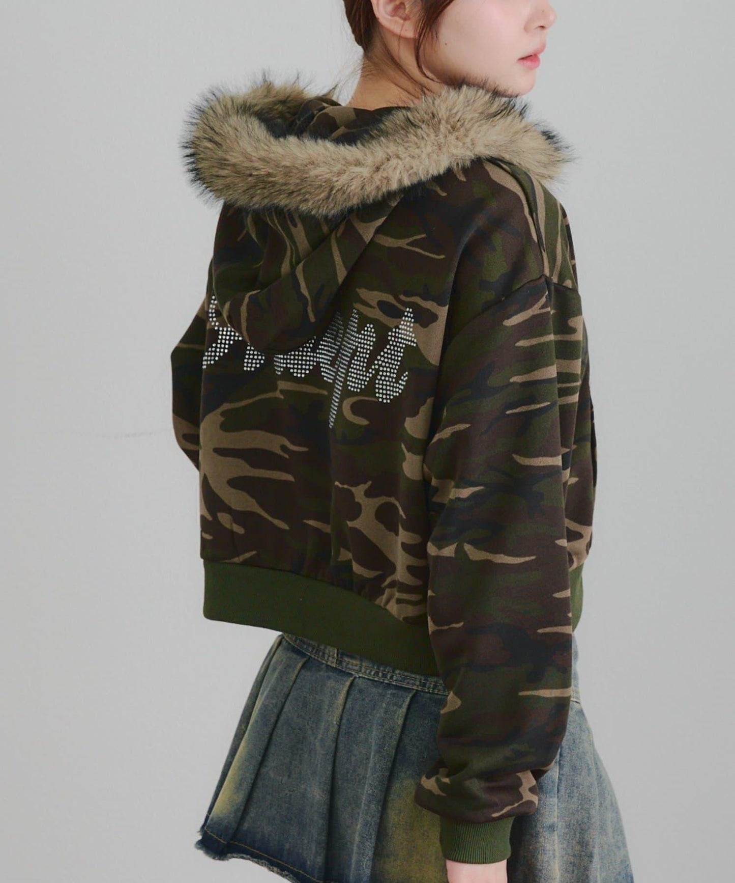 【SETUP】水鑽標誌可拆卸毛絨連帽衛衣