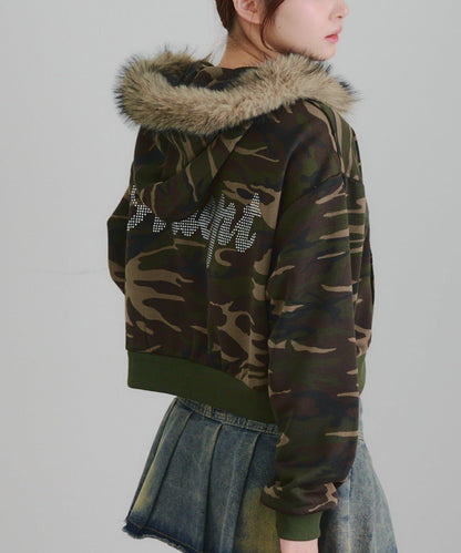 【SETUP】水鑽標誌可拆卸毛絨連帽衛衣