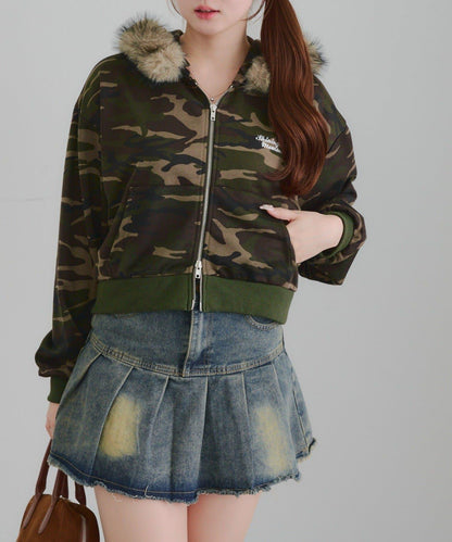 【SETUP】水鑽標誌可拆卸毛絨連帽衛衣