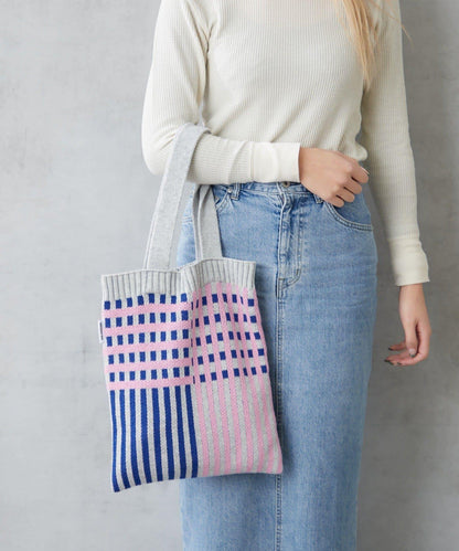 針織格紋寬版手提包