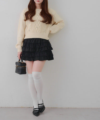 珍珠裝飾麻花針織套頭衫