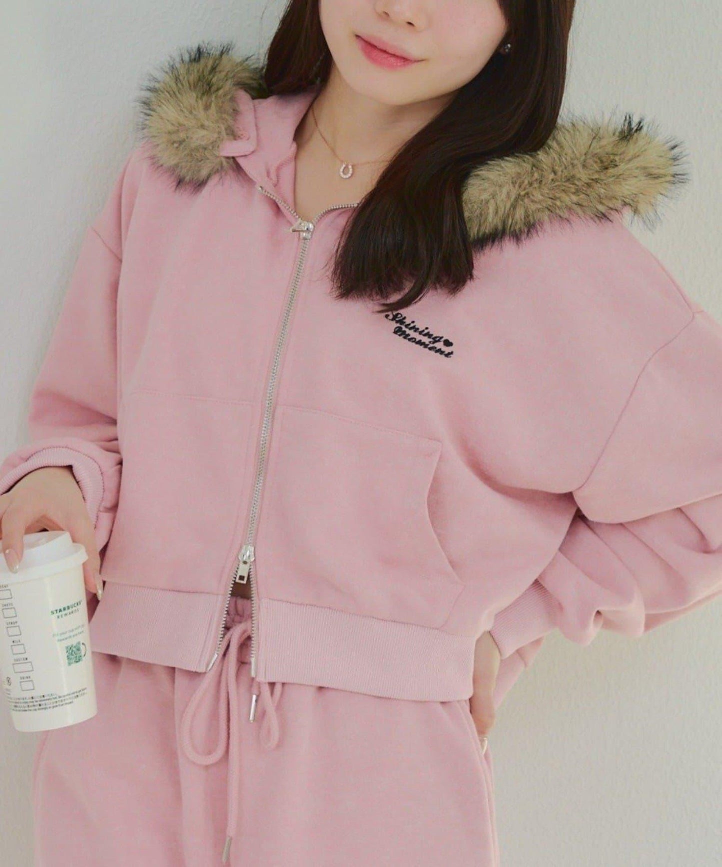 【SETUP】水鑽標誌可拆卸毛絨連帽衛衣