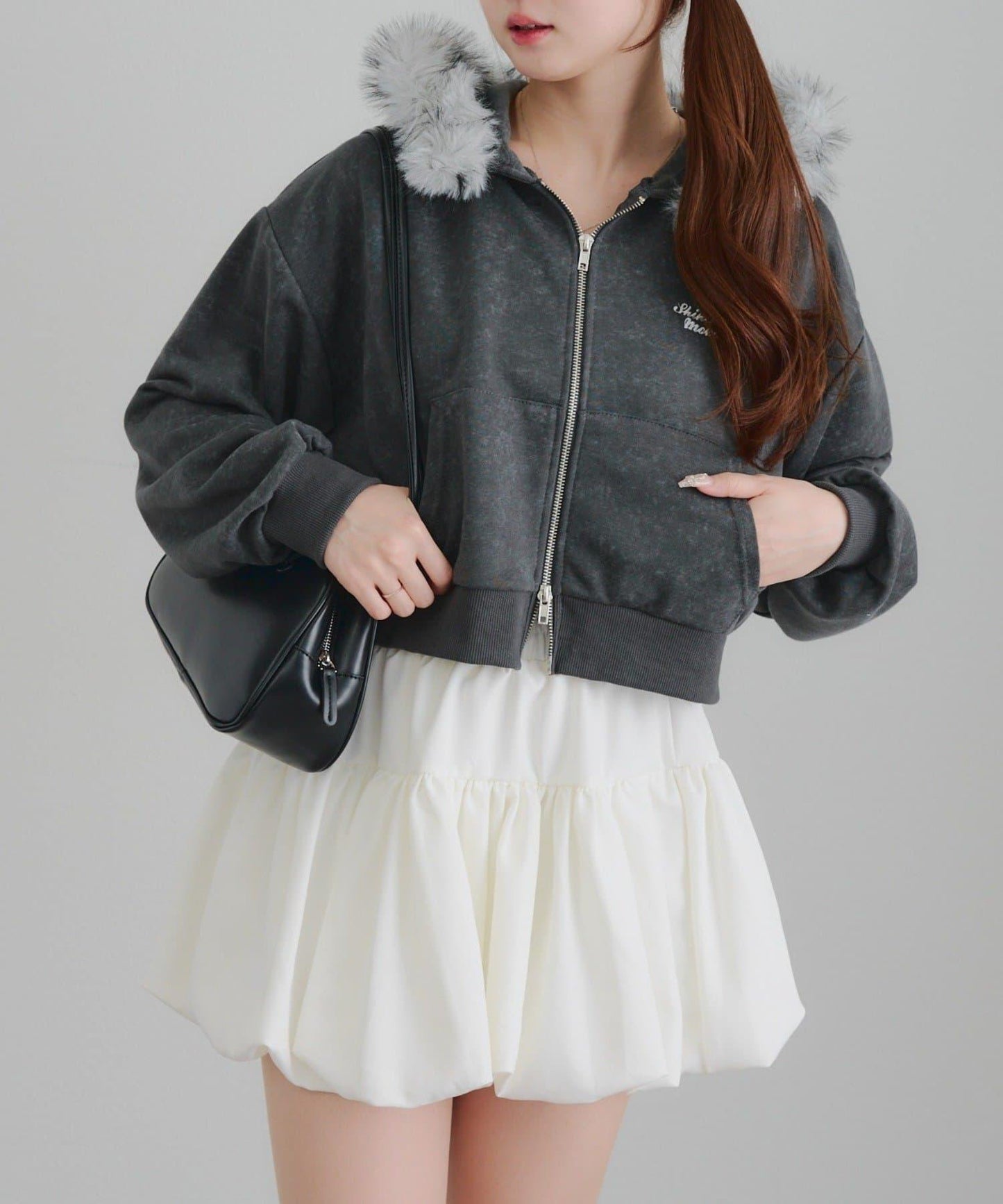 【SETUP】水鑽標誌可拆卸毛絨連帽衛衣