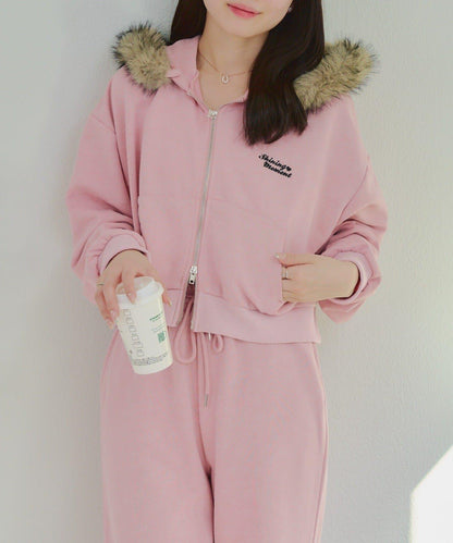 【SETUP】水鑽標誌可拆卸毛絨連帽衛衣