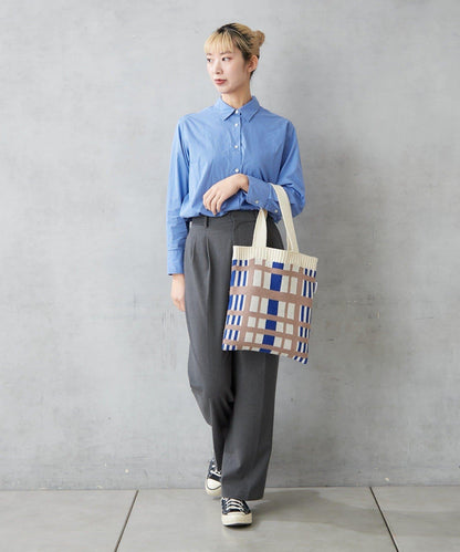 針織格紋寬版手提包