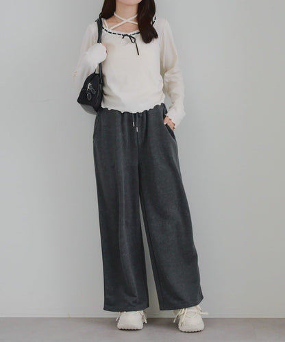 【SETUP】背部標誌水鑽裝飾休閒褲