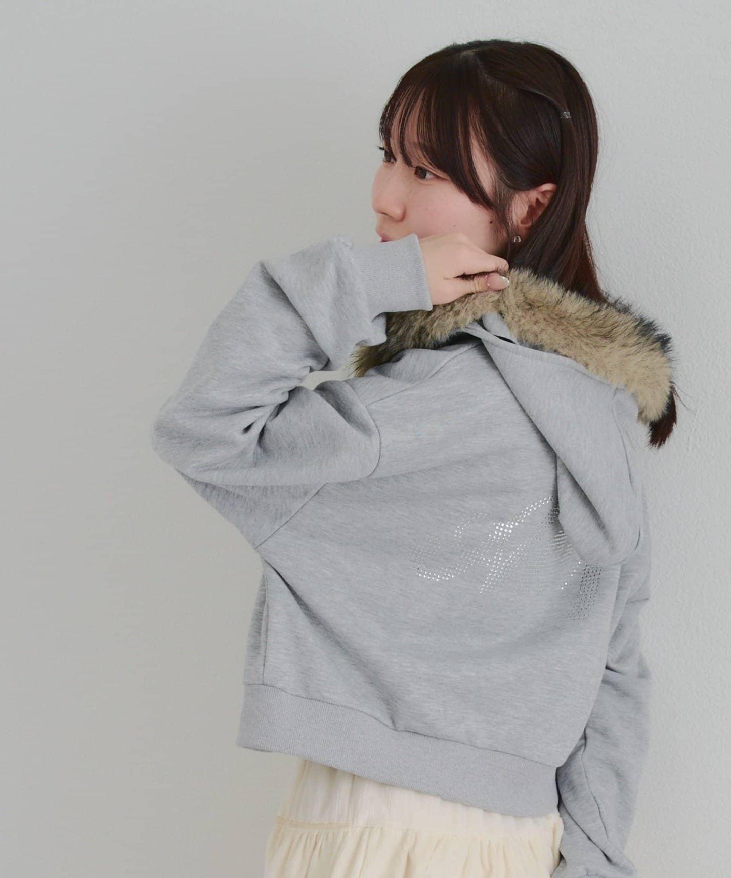 【SETUP】水鑽標誌可拆卸毛絨連帽衛衣