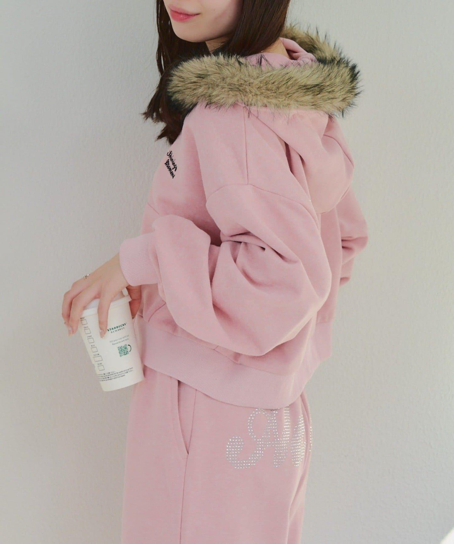 【SETUP】水鑽標誌可拆卸毛絨連帽衛衣