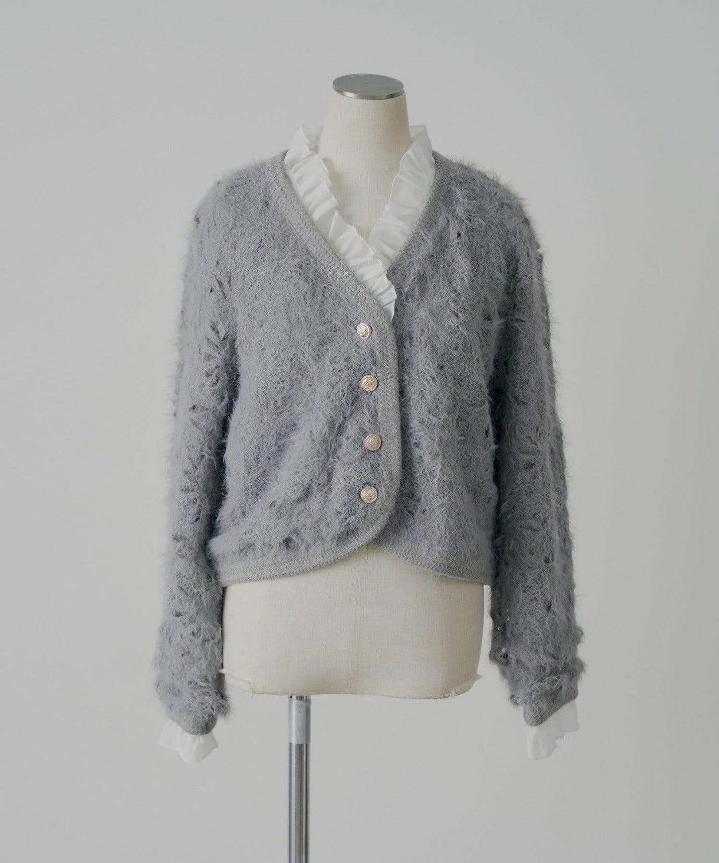 【SALON by Chico】可拆卸荷葉邊花卉針織夾克開衫