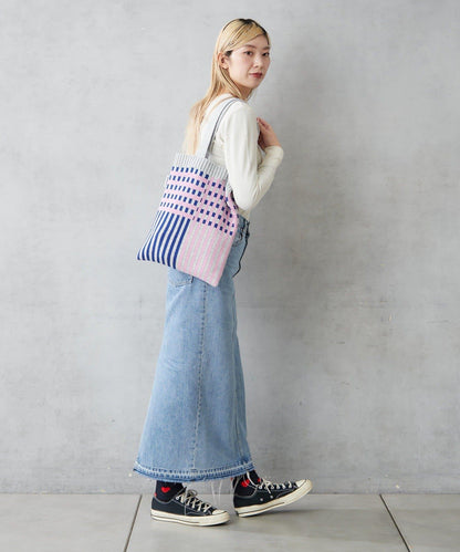 針織格紋寬版手提包
