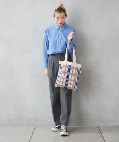 針織格紋寬版手提包