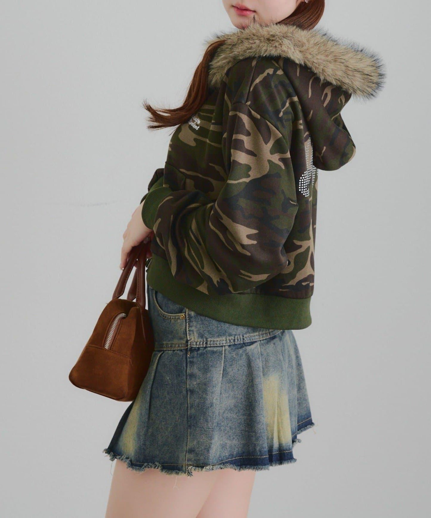 【SETUP】水鑽標誌可拆卸毛絨連帽衛衣