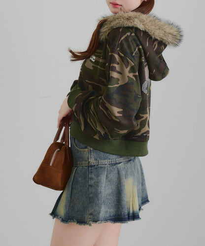 【SETUP】水鑽標誌可拆卸毛絨連帽衛衣