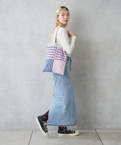 針織格紋寬版手提包