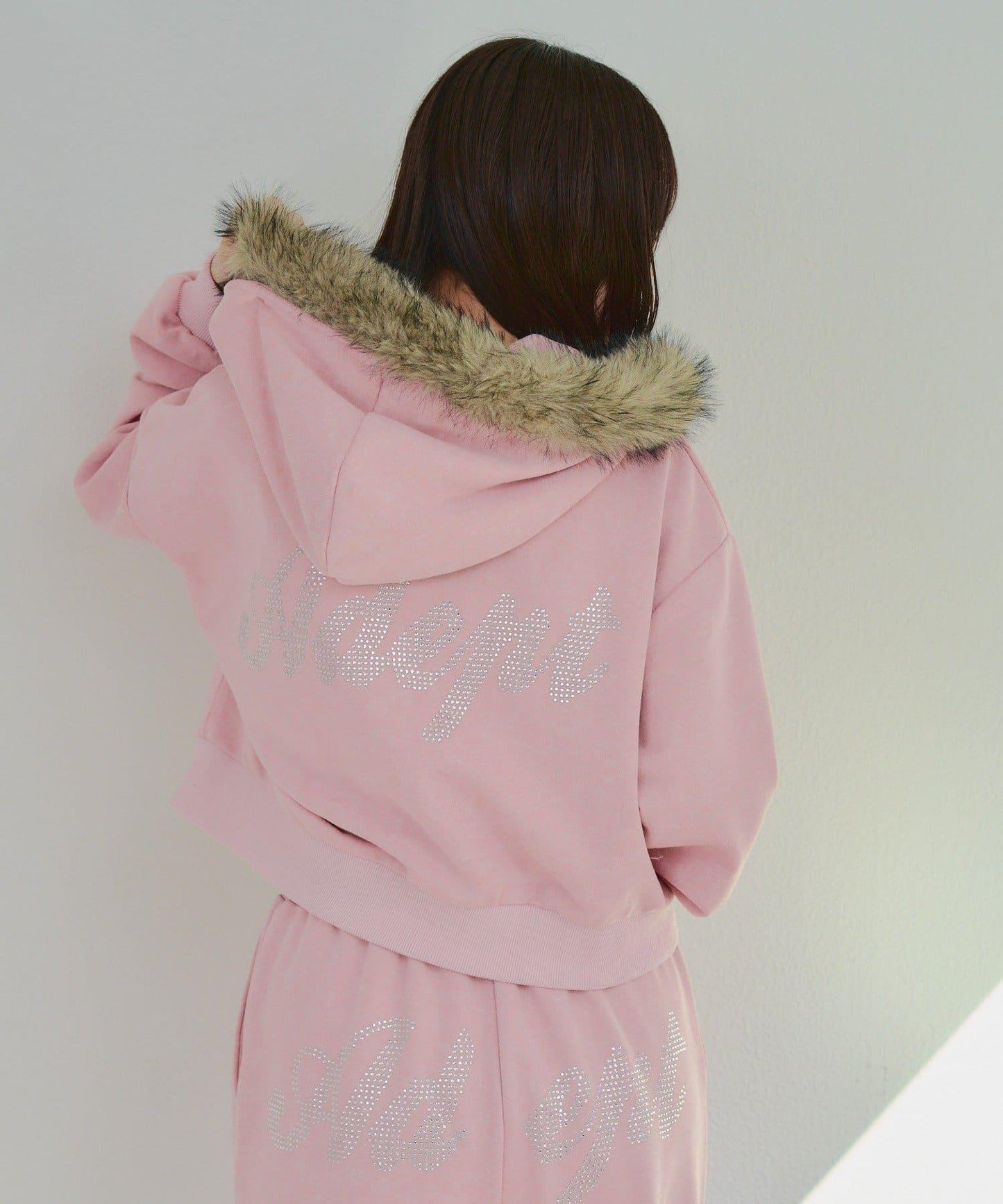 【SETUP】水鑽標誌可拆卸毛絨連帽衛衣